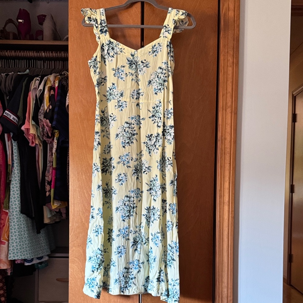 LOFT Floral Print Maxi Dress in Yellow and Blue